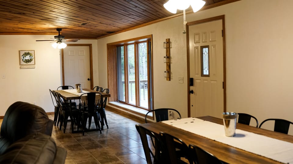 Double dining tables seat 16 people