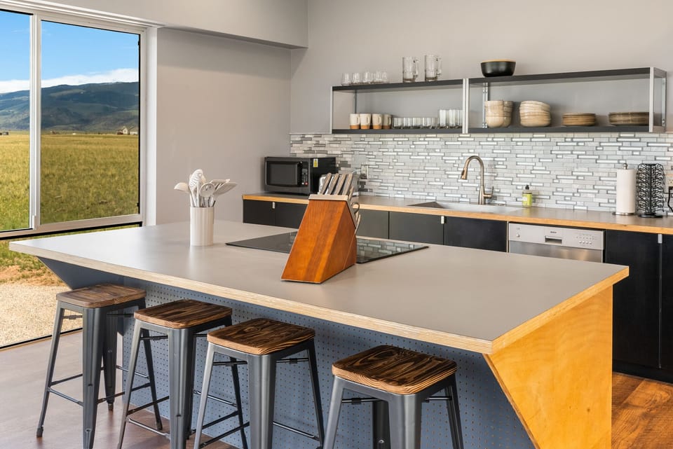 Bar seating available at the kitchen island.