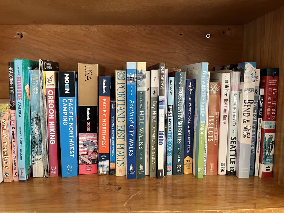Local and NW guidebooks, bird and critter identification books et cetera.