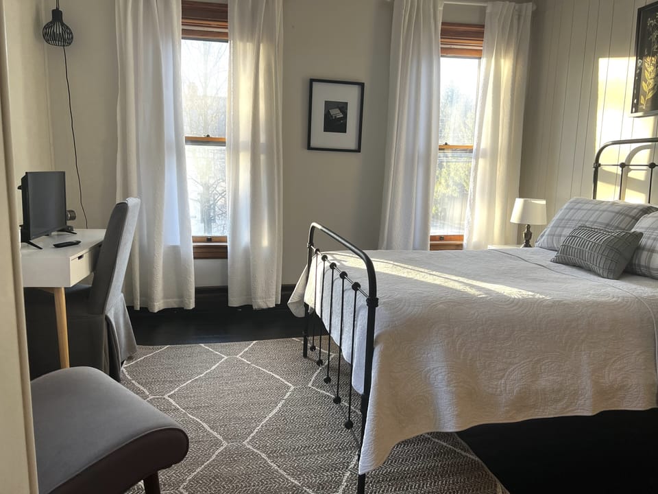 Bedroom, 1 double bed. TV in room, also set up with desk and monitor