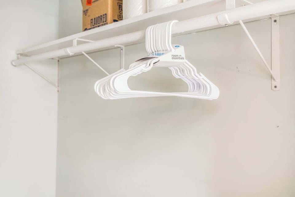 Large closest with extra hangers and storage available 