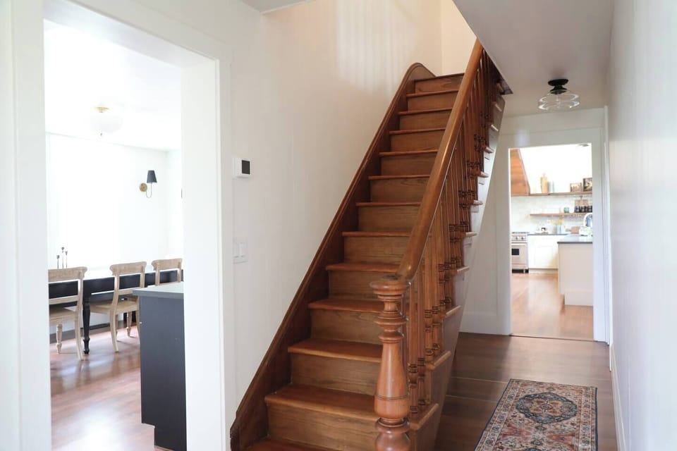 Beautiful redwood stairway original to the house
