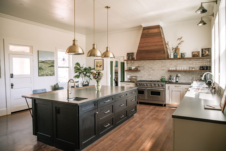 Stunning chef's kitchen in 150 year-old farmhouse with Viking range, two dishwashers, large island with seating, and everything you need to cook a beautiful meal. 