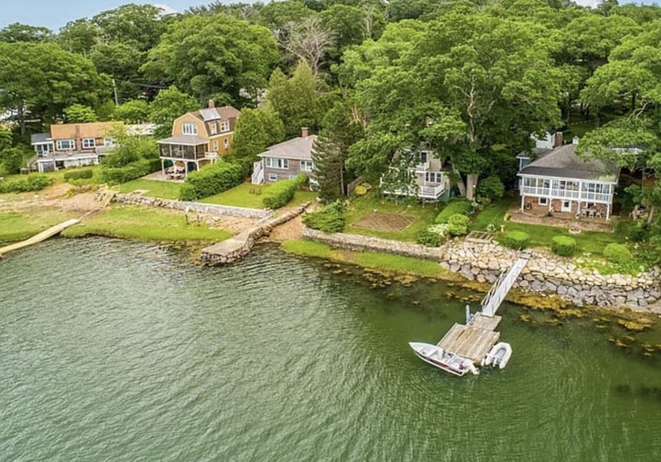 Our home is on the far right with the dock before it was recently painted green