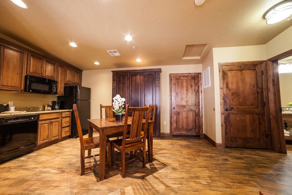 Gather for easy meals in the warm, open kitchen nook.