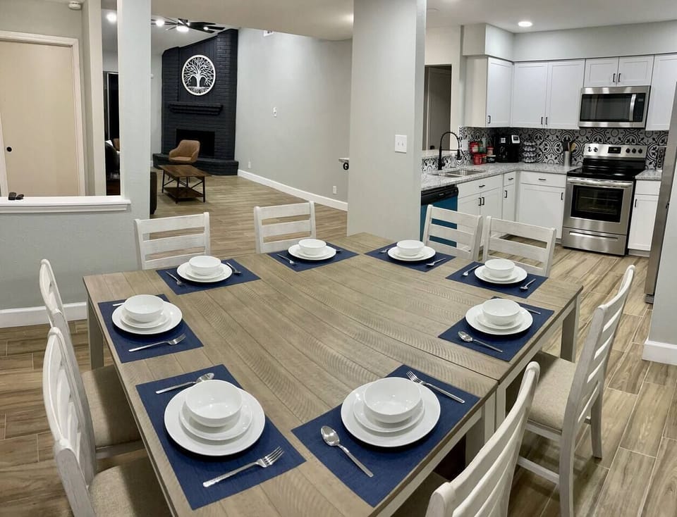 Our dining area is spacious and perfect for families or groups.