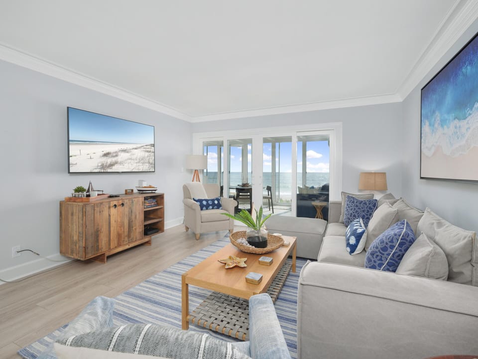 Living Room - Patio and Beach Access, TV + Full Sleeper Sofa