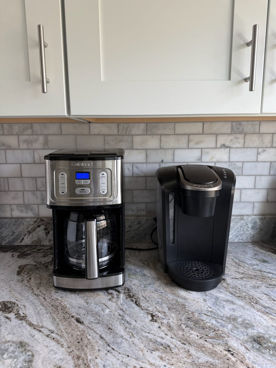 Two types of coffee makers.