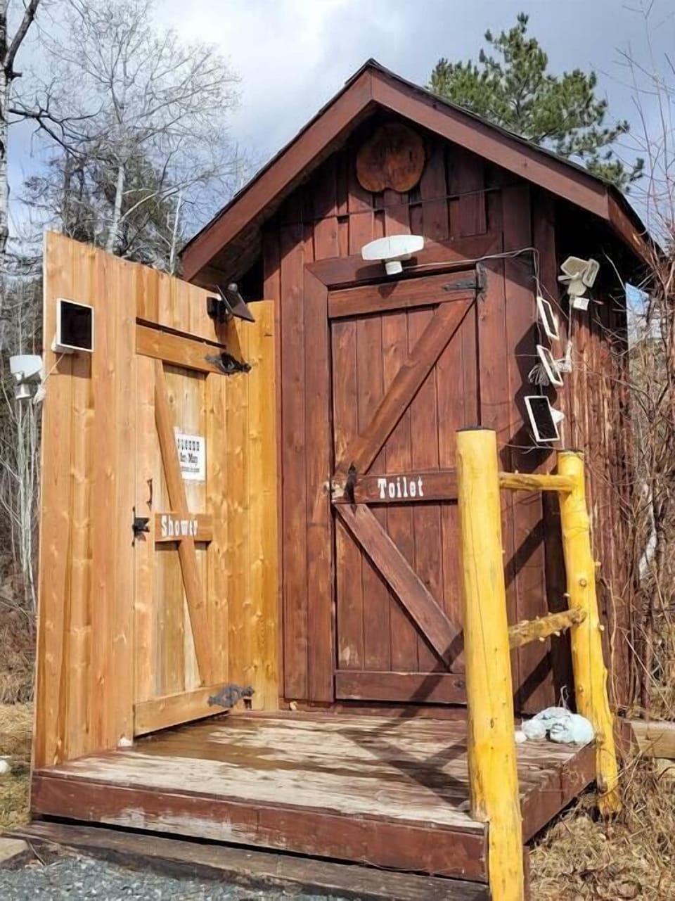Outhouse is cute, insulated, and open year-round.