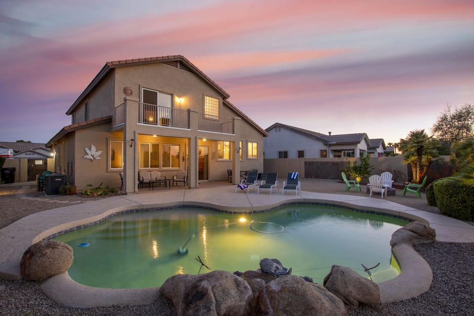 Backyard with pool and fire pit