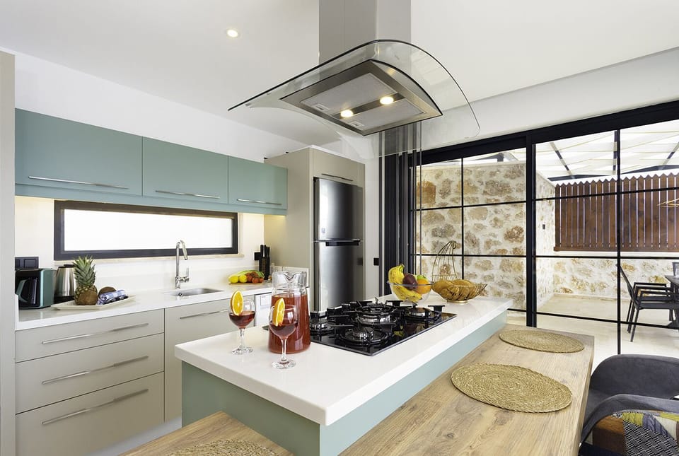 Open plan fully fitted kitchen with an island unit