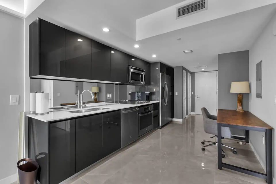 Work space and kitchen