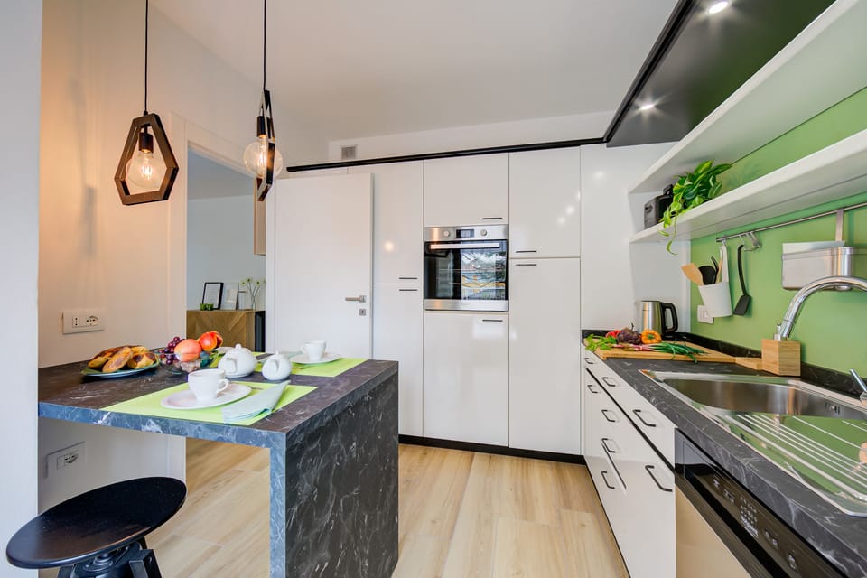 The bright kitchen with snack corner