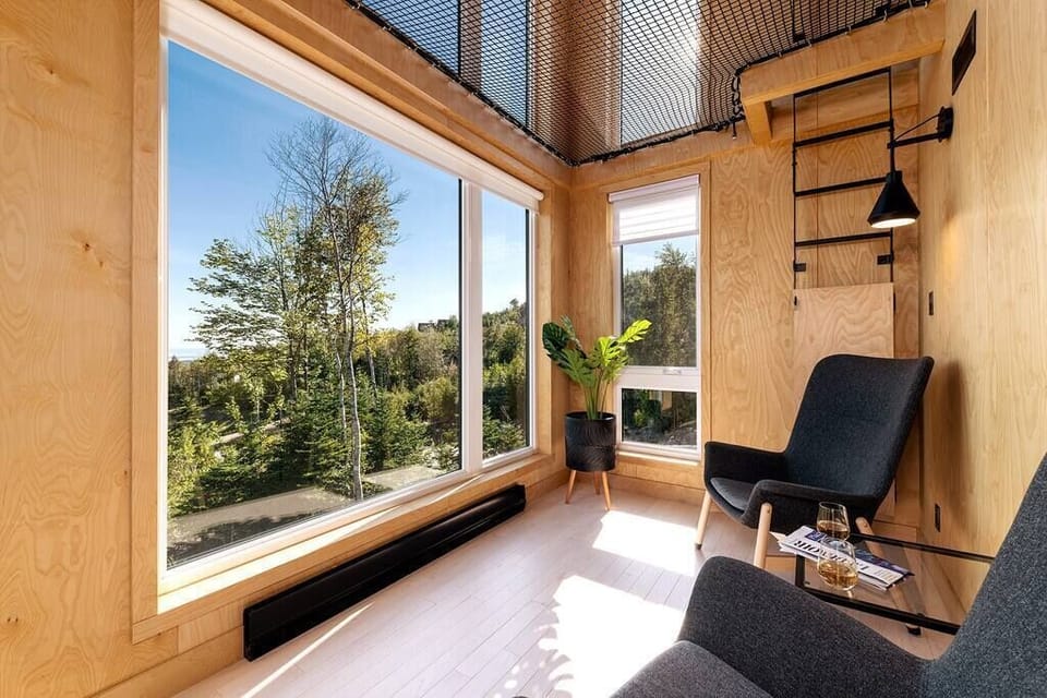 Small reading corner with mezzanine access