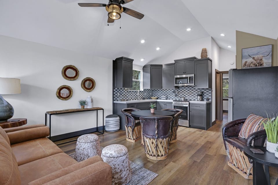 Entry view of cabin as you enter the front door. Open floor plan concept.