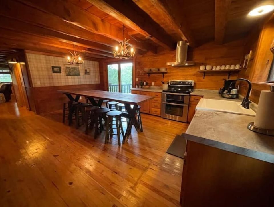 Newly remodeled kitchen with seating for 12.