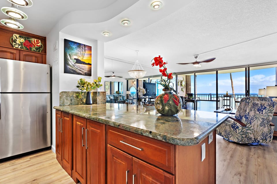 Large kitchen peninsula in this remodeled kitchen
