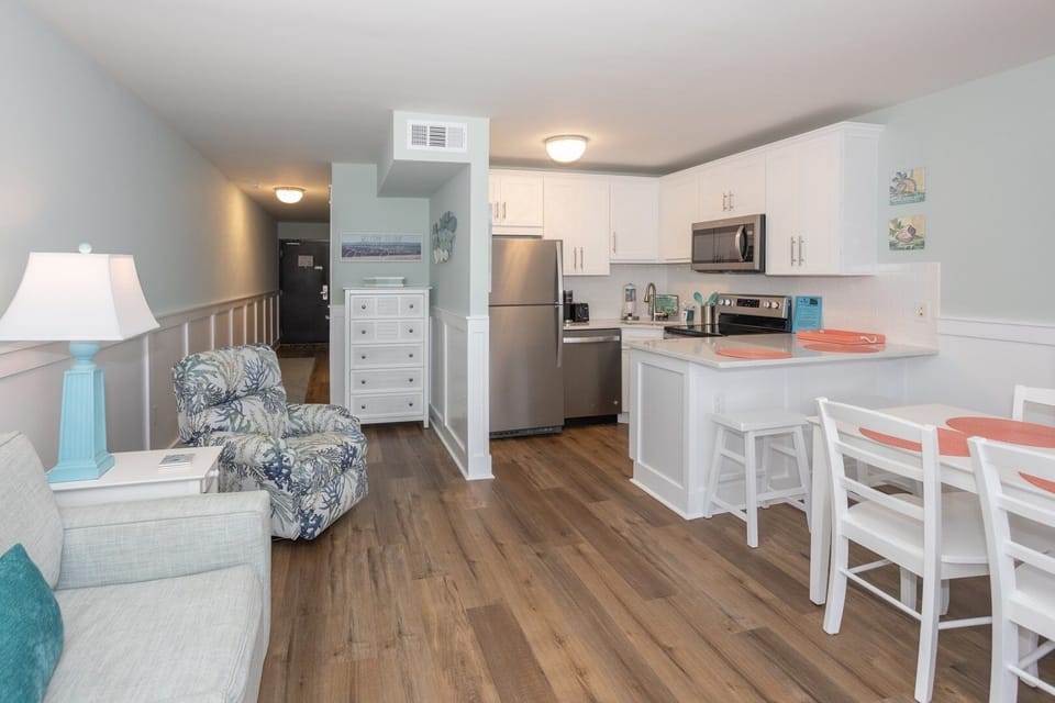 Open living area and kitchen