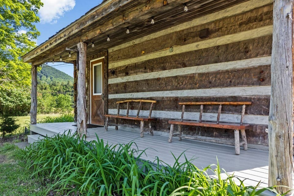 Covered front porch with bench seating