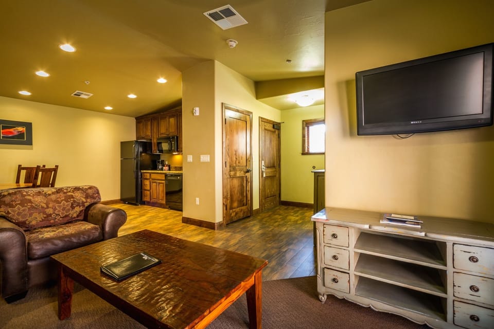 Kick back for movie nights with comfortable seating and TV.