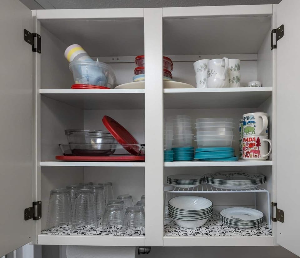 We love to cook and have prepped this kitchen with anything you might need! Children’s dishes, bakeware, and even containers for your left overs or for a picnic out. 