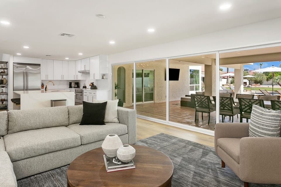 Living room with sliding glass doors for indoor/outdoor living
