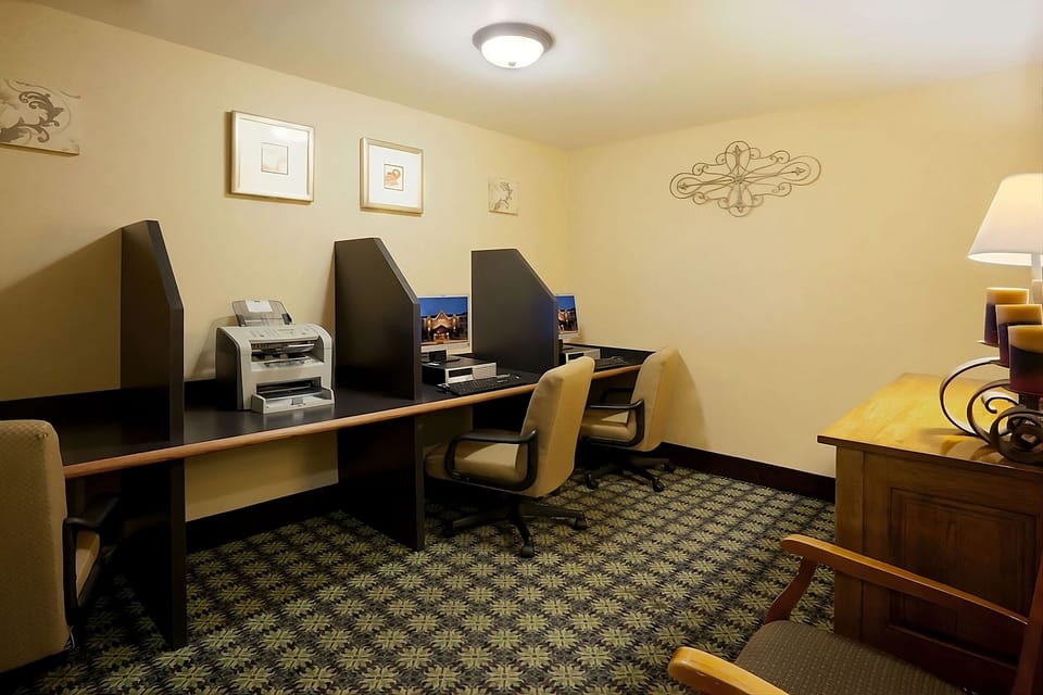 Catch up on work with convenient on-site computer stations.