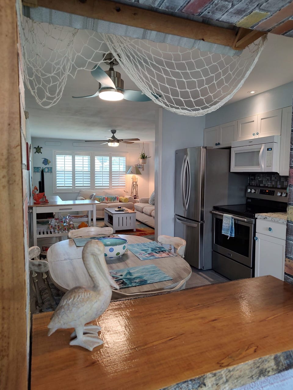 kitchen view to living room showing bar