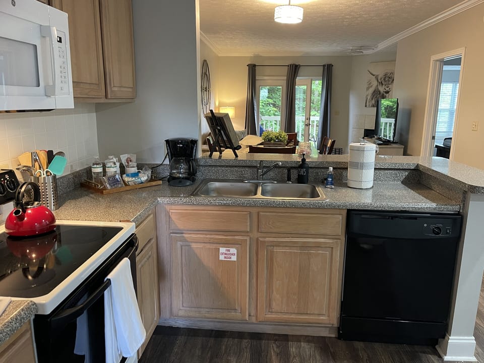 The kitchen is convenient and is equipped with most everything you’ll need. If