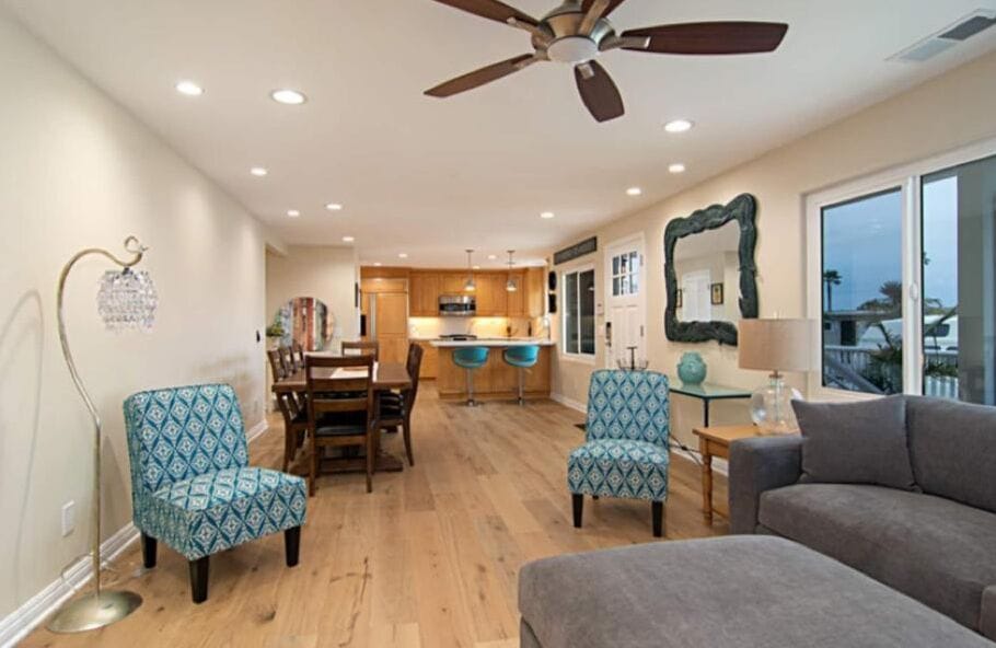 Downstairs Living Room/Dining Room -Open to Fully Equipped Kitchen w/Counter.