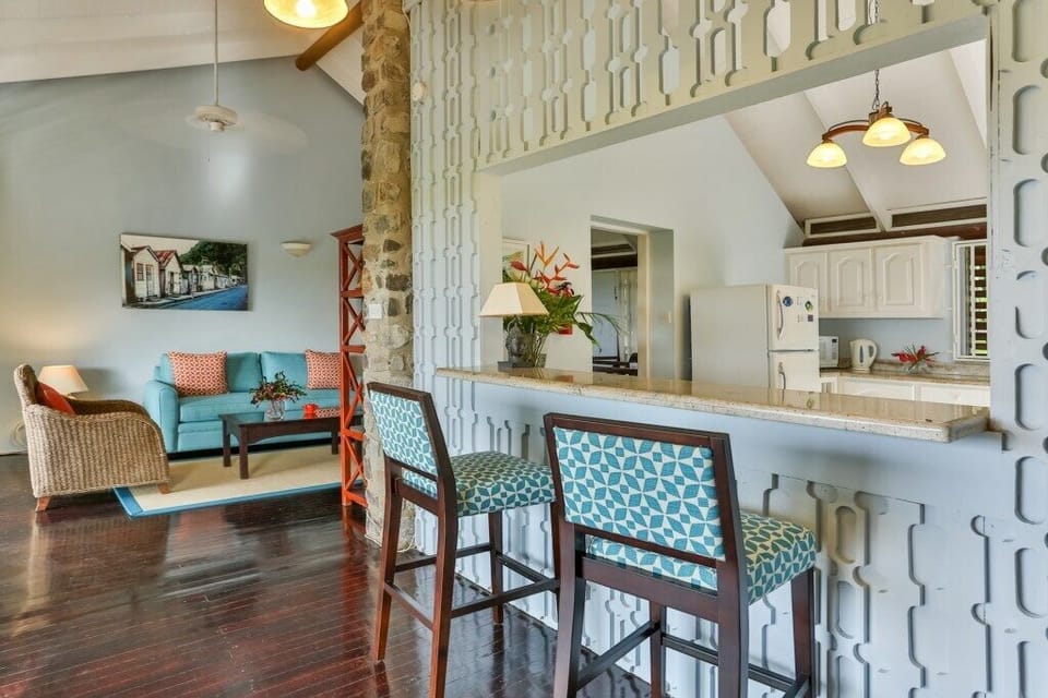 Breakfast counter looking over to living space.