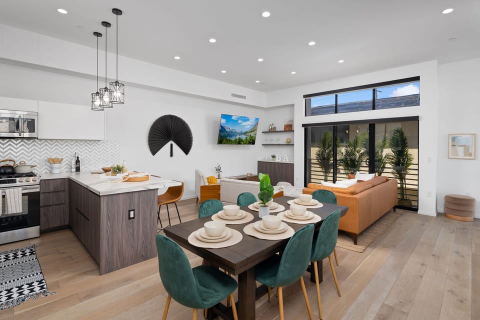 Open living area with gourmet kitchen