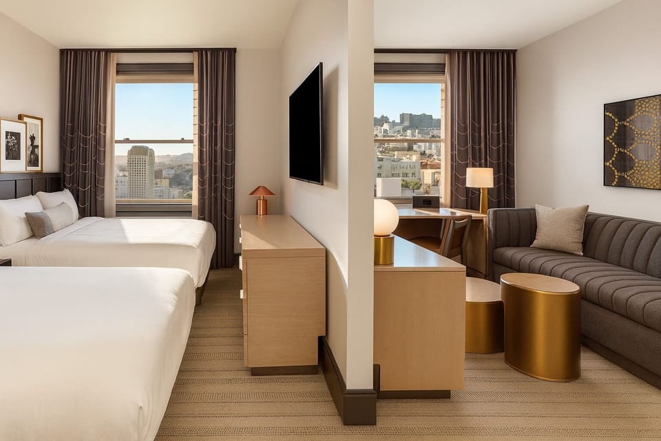 Wake up to skyline views from a bright, spacious suite.