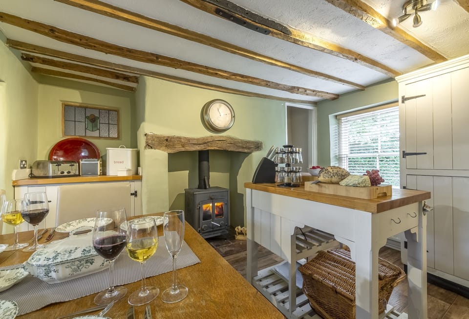Ground floor: Large kitchen/dining room with wood burning stove
