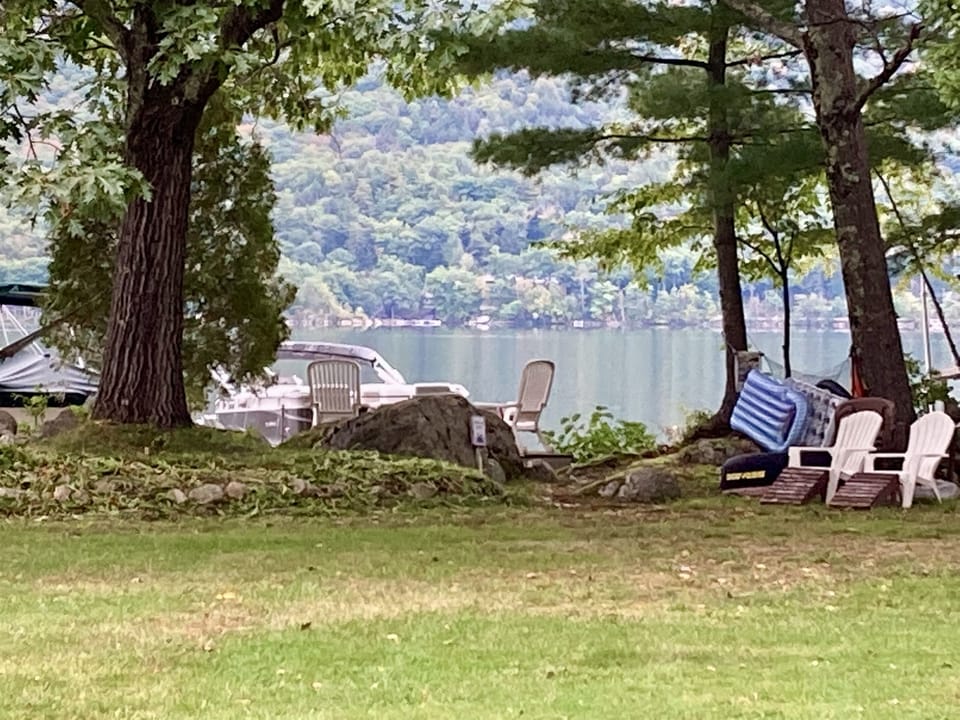 Lake side grassy area next to beach