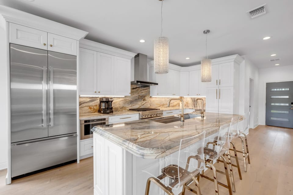 Extra seating at the bar and a drip coffee maker