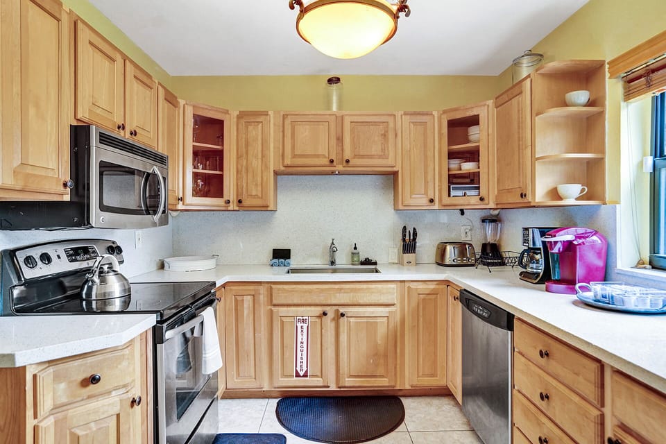 Fully stocked kitchen with everything needed for a home cooked meal