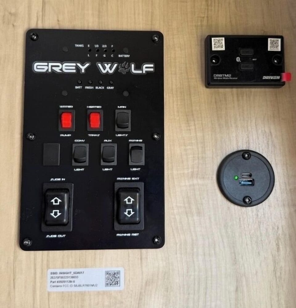 Interior lights, awning control, music play from phone.