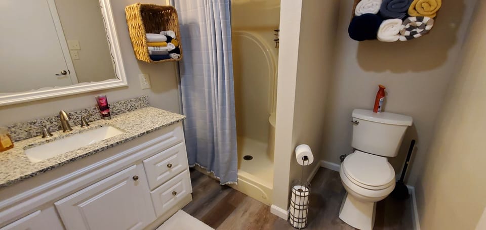 The master bath has a shower and a toilet.  And plenty of toilet paper!