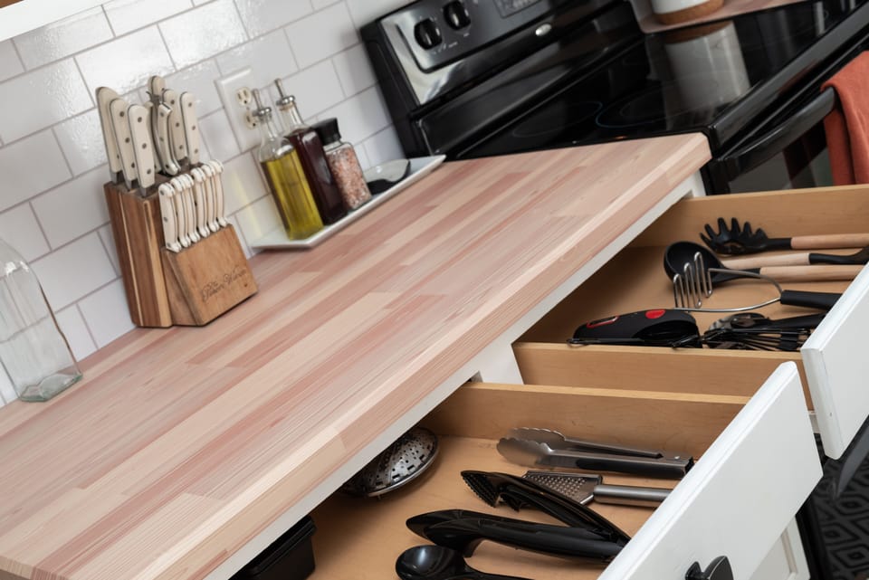 Plenty of utensils for the elaborate dinners or even for the simple meal.