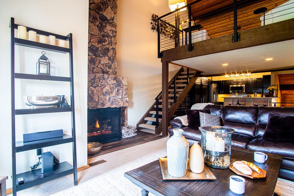 Stunning stone fireplace for winter warmth