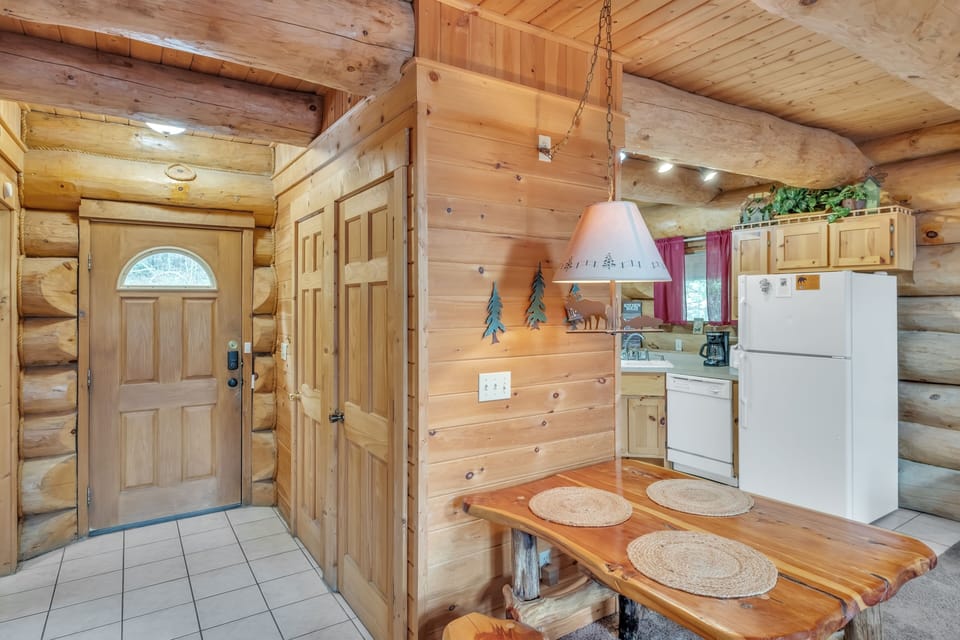 Indoors, Hardwood, Stained Wood, Refrigerator, Lamp