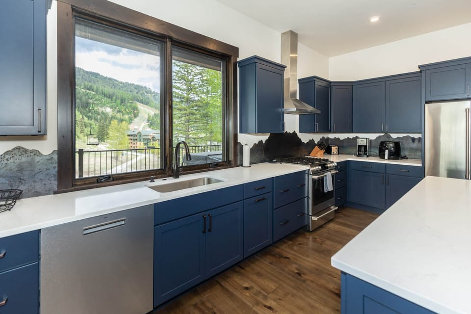 Kitchen with slope side views 