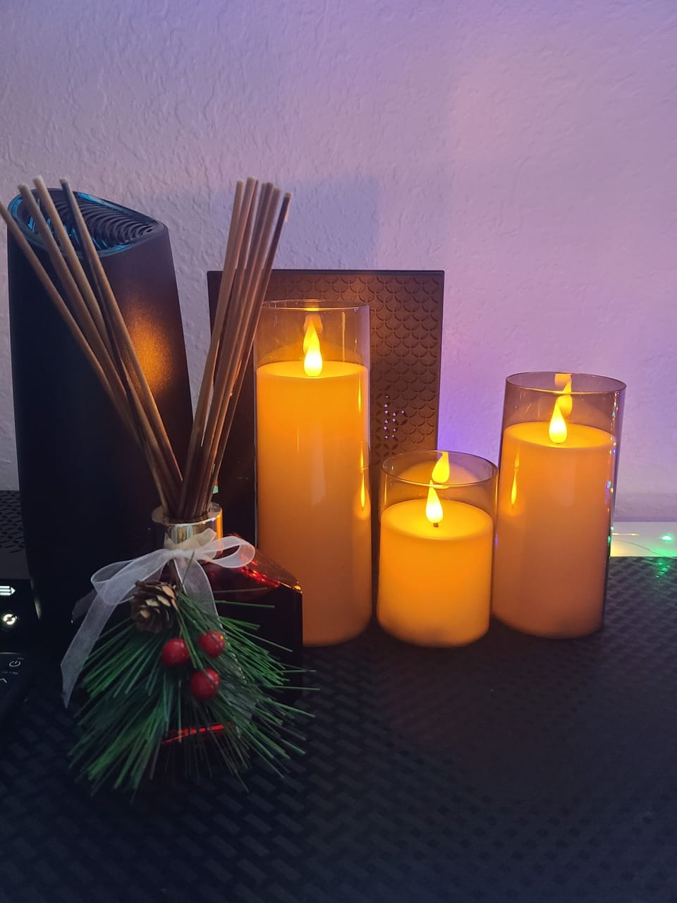 Romantic and cozy atmosphere, candles with remote controls.