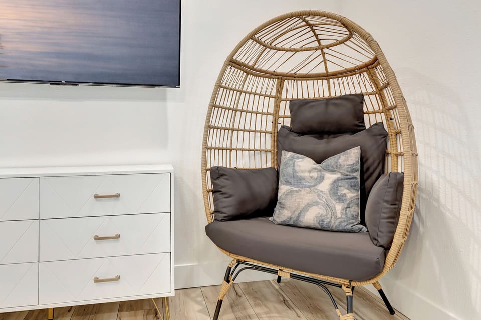 Get cozy and read a book in the egg chair