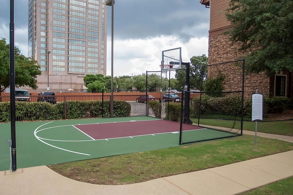 Shoot hoops outside for a fun break between plans.