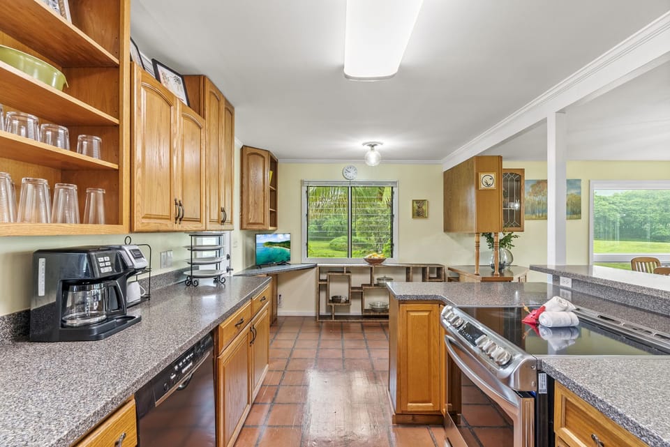 Prepare meals with ease in the large kitchen, fully stocked and offering plenty of room for everyone to pitch in.