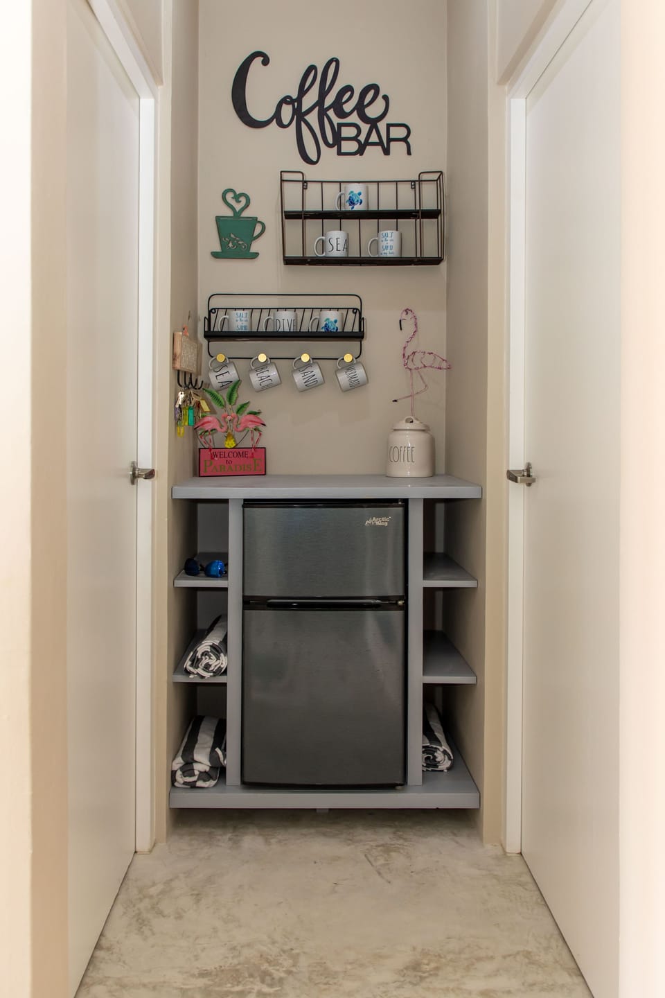 Coffee bar and fridge for downstairs bedrooms