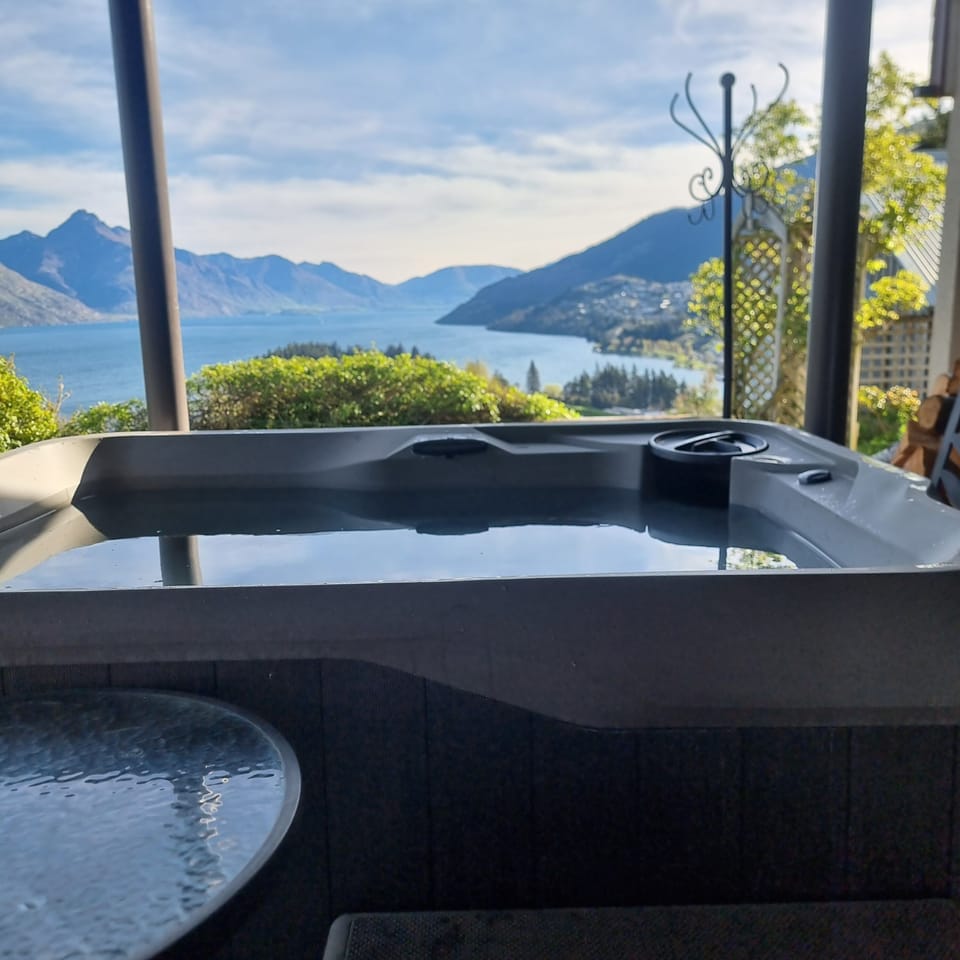 Ground floor view from outside covered spa pool. 