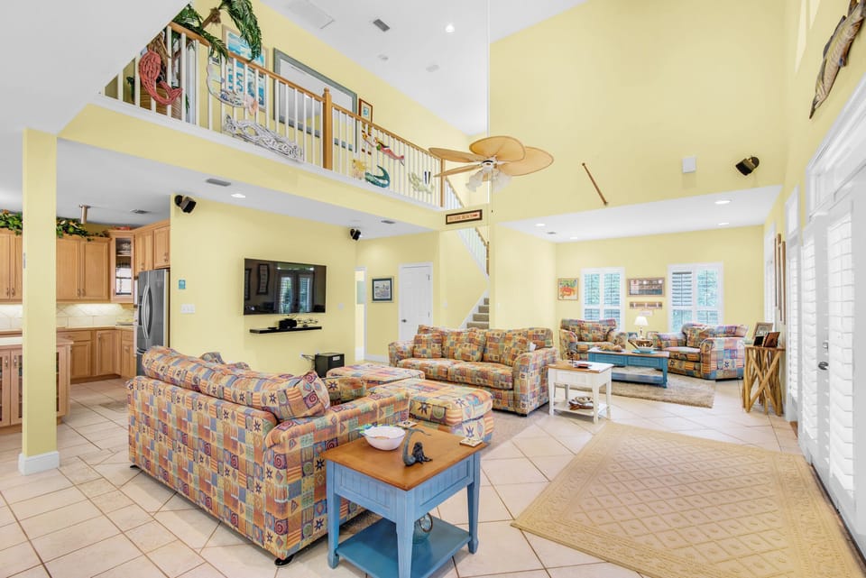 Spacious and open living room with flat screen TV